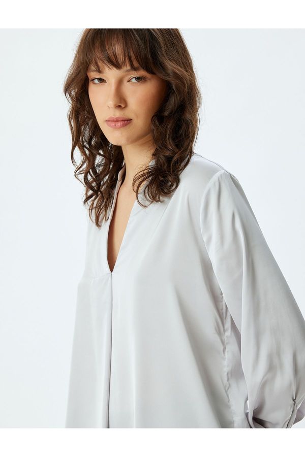 Koton Koton Satin Blouse Judge Collar Cuffed Long Sleeves
