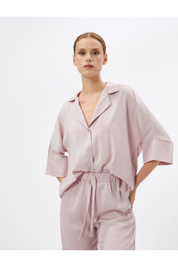 Koton Koton Satin Pajama Top Half Sleeve Buttoned Shirt Collar