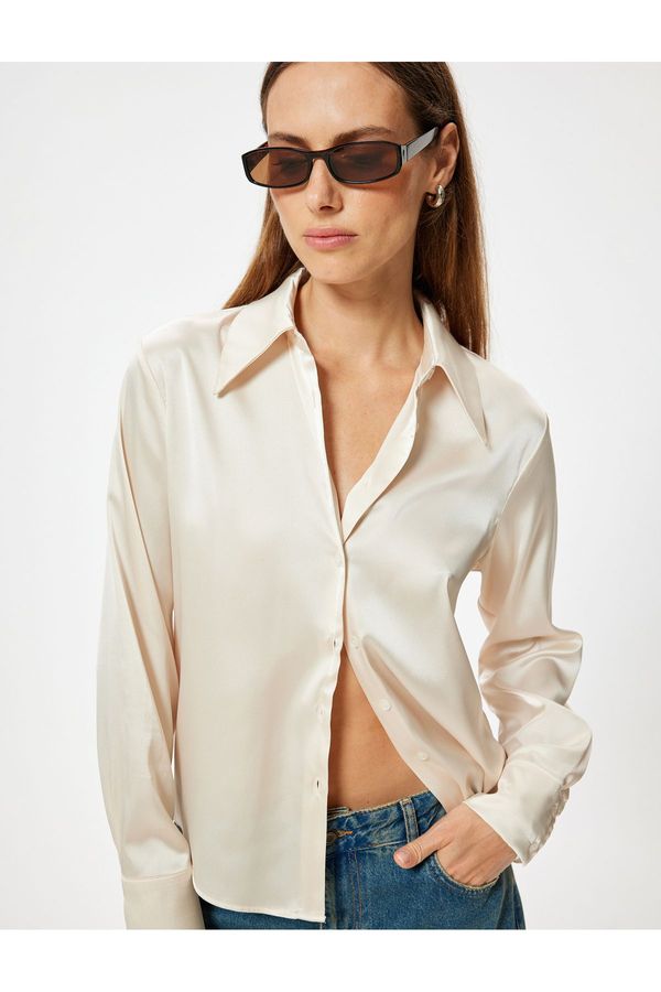 Koton Koton Satin Shirt Long Sleeve Classic Collar