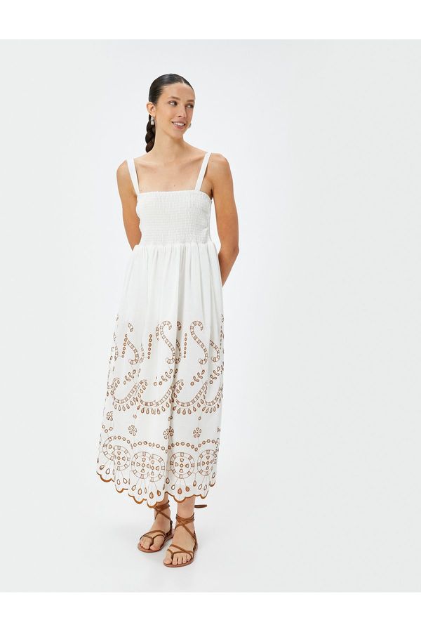Koton Koton Scallop Dress Strap Midi Length Gipe Detailed Lined Cotton