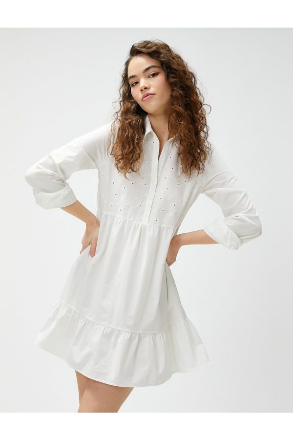 Koton Koton Scalloped Shirt Dress Long Sleeved Ruffled Cotton