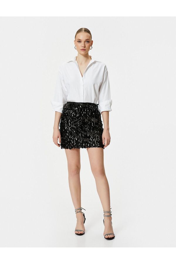 Koton Koton Sequin Sequined Mini Skirt Lined Standard Waist Slim Fit