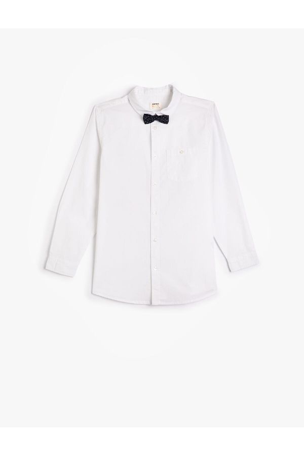 Koton Koton Shirt Bow Tie Detailed Long Sleeve Cotton Classic Collar