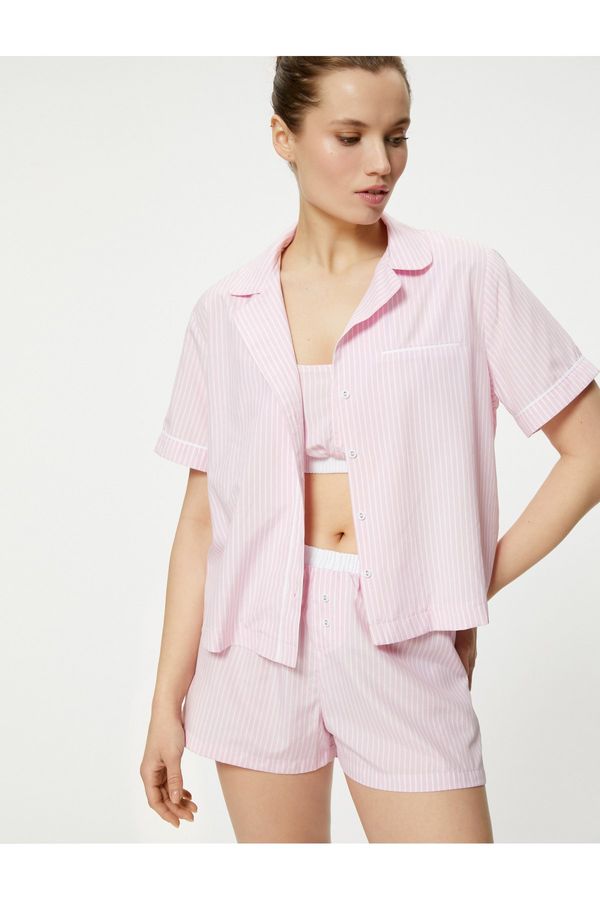 Koton Koton Shirt Collar Pajama Top Short Sleeve Pocket Buttoned