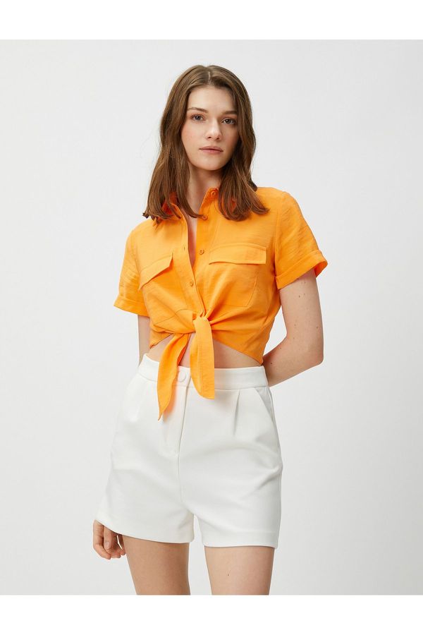 Koton Koton Shirt Collar Plain Orange Women's Shirt 3sak60001ew