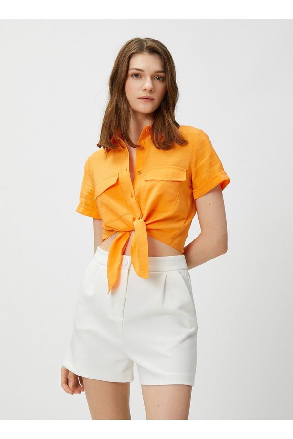 Koton Koton Shirt Collar Plain Orange Women's Shirt 3sak60001ew