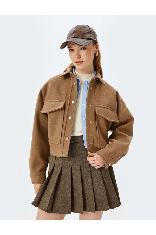 Koton Koton Shirt Collar Snap Button Pocket Detailed Textured Shacket
