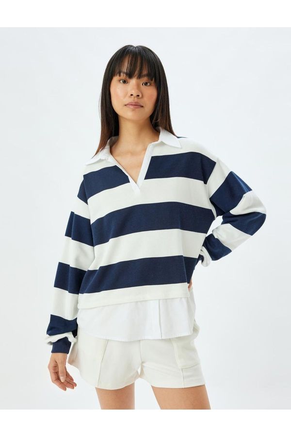Koton Koton Shirt Collar Sweatshirt Oversize Color Block Raised