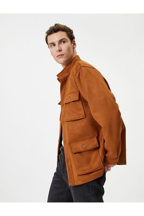 Koton Koton Shirt Jacket Suede Look Slim Fit Buttoned with Pocket Detail