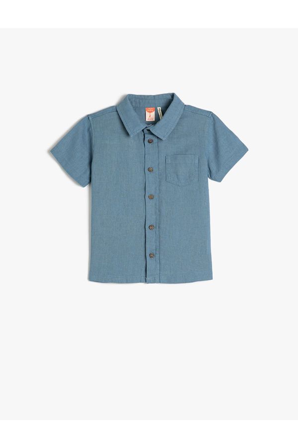 Koton Koton Shirt Linen Blended Short Sleeve Single Pocket Detailed