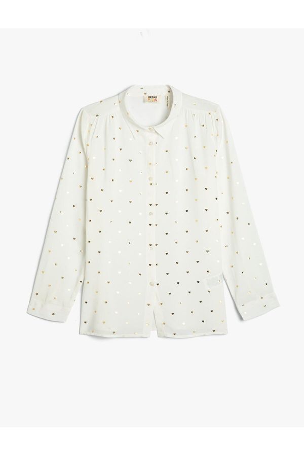Koton Koton Shirt Long Sleeve Shiny Heart Patterned Viscose Fabric