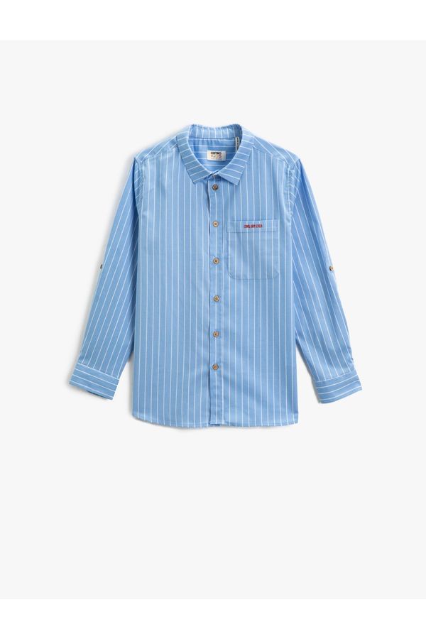 Koton Koton Shirt Long Sleeve Single Pocket Embroidered Detailed