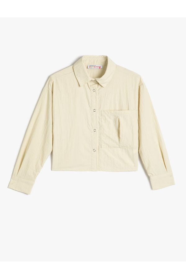 Koton Koton Shirt Long Sleeve Wide Pocket Detail Parachute Fabric Snap Buttons