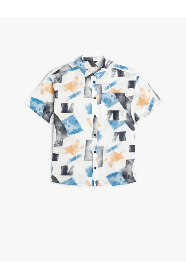 Koton Koton Shirt Short Sleeve Printed Pocket Detailed