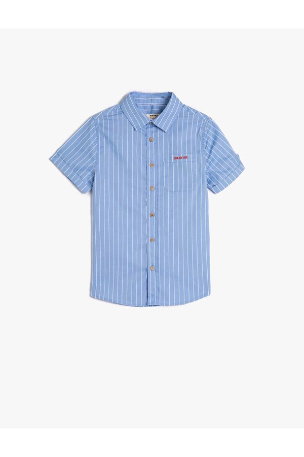 Koton Koton Shirt Short Sleeve Single Pocket Detailed Cotton Embroidery Detailed