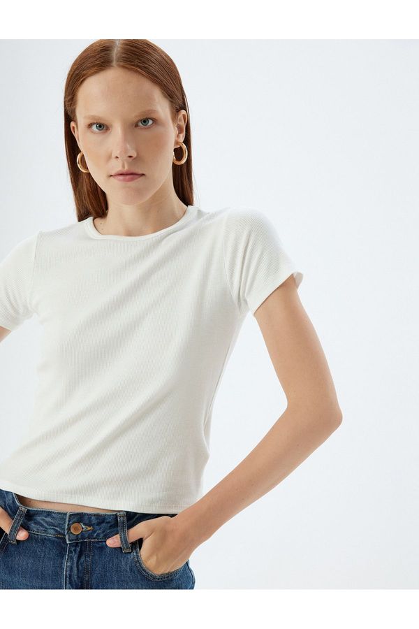 Koton Koton Short Arm Cycling Collar Viscose Fabric Basic T-Shirt