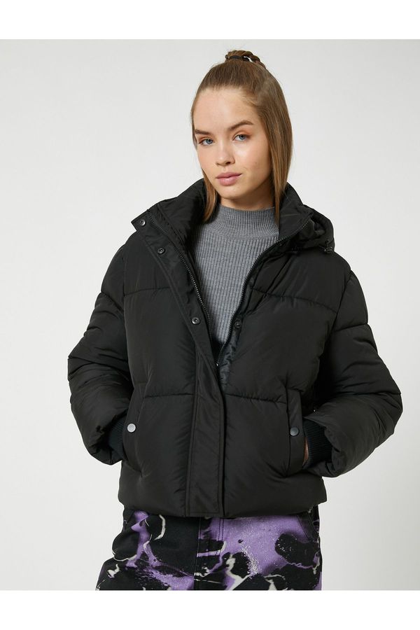 Koton Koton Short Down Coat Hooded Zipper Pocket Detailed