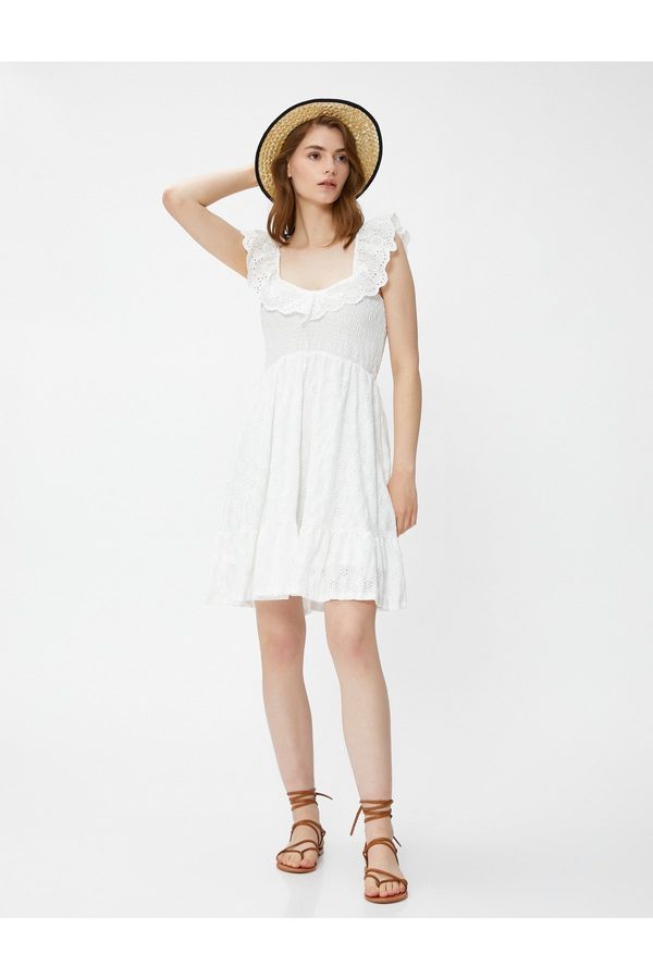 Koton Koton Short Scalloped Dress with Straps and Gippes