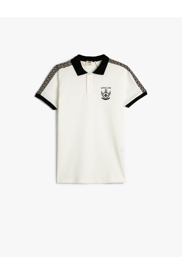 Koton Koton Short Sleeve Polo T-Shirt with Buttons and Stripe Detail.