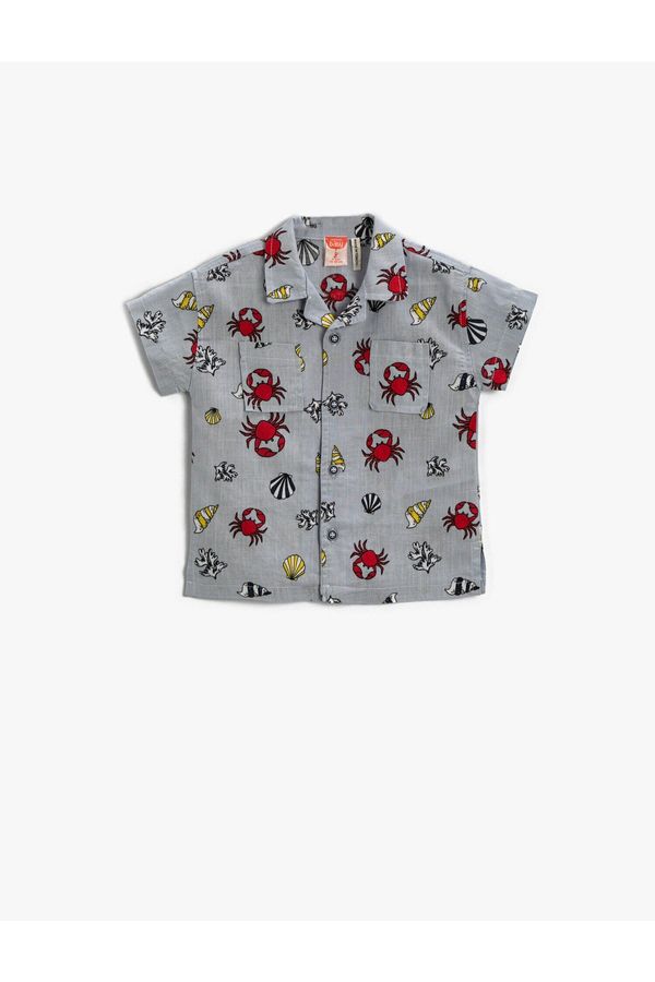 Koton Koton Short Sleeve Shirt Crab Patterned Cotton With Pocket