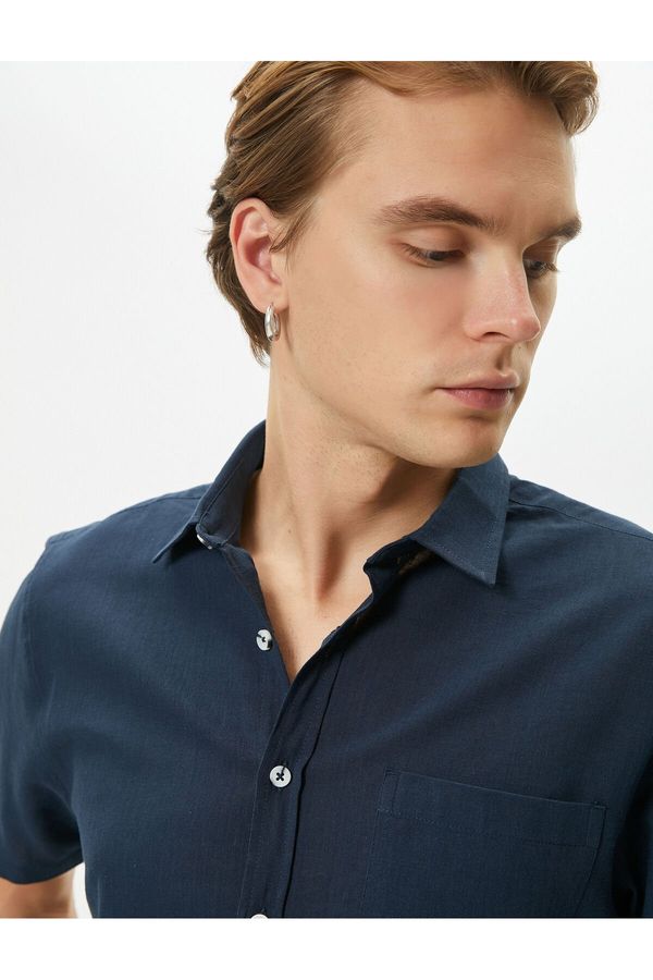 Koton Koton Short Sleeve Shirt Slim Fit Classic Collar Buttoned Pocket Detailed