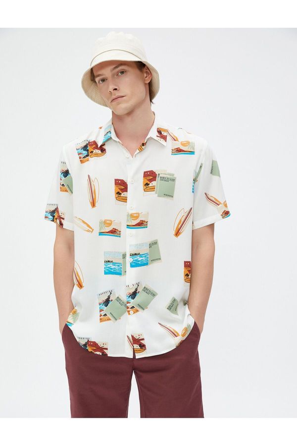 Koton Koton Short Sleeve Shirt Summer Theme Surf Detail Classic Collar