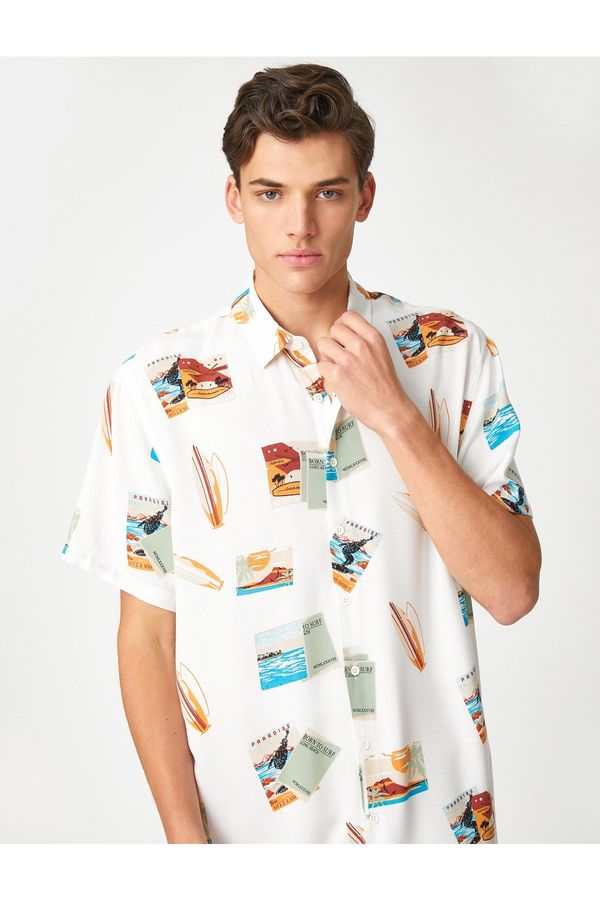 Koton Koton Short Sleeve Shirt Summer Theme with Surf Detail Classic Collar