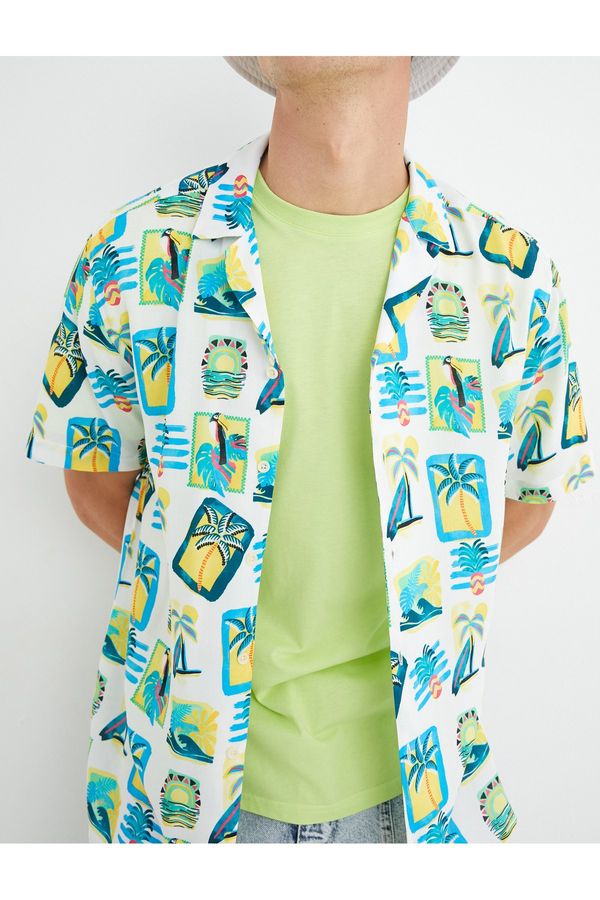 Koton Koton Short Sleeve Shirt Turndown Collar Summer Themed Printed