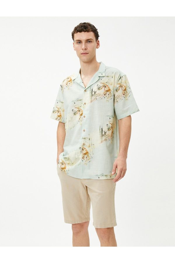 Koton Koton Short Sleeve Shirt with Turndown Collar Tiger Print Cotton