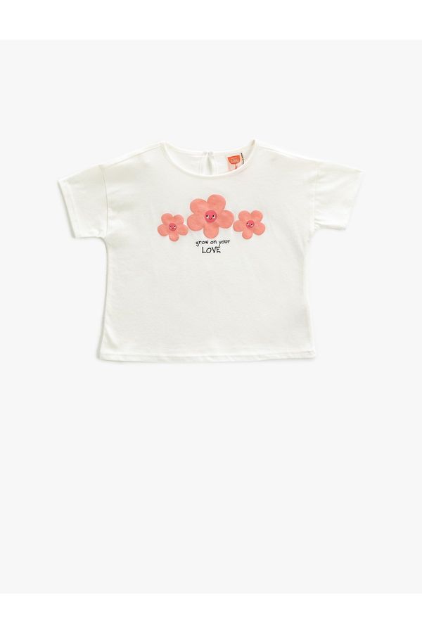 Koton Koton Short-Sleeved T-Shirt with a Floral Print. Crew Neck.