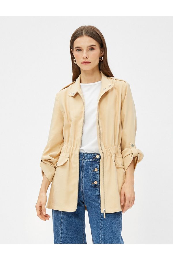 Koton Koton Short Trench Coat with Zipper and Epaulette Detail