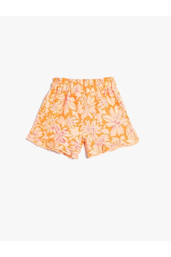 Koton Koton Shorts Linen-Mixed Floral Elastic Waist.