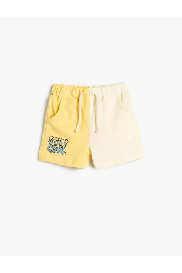 Koton Koton Shorts with Tie Waist Elastic Color Contrast Pockets Cotton Print Detail