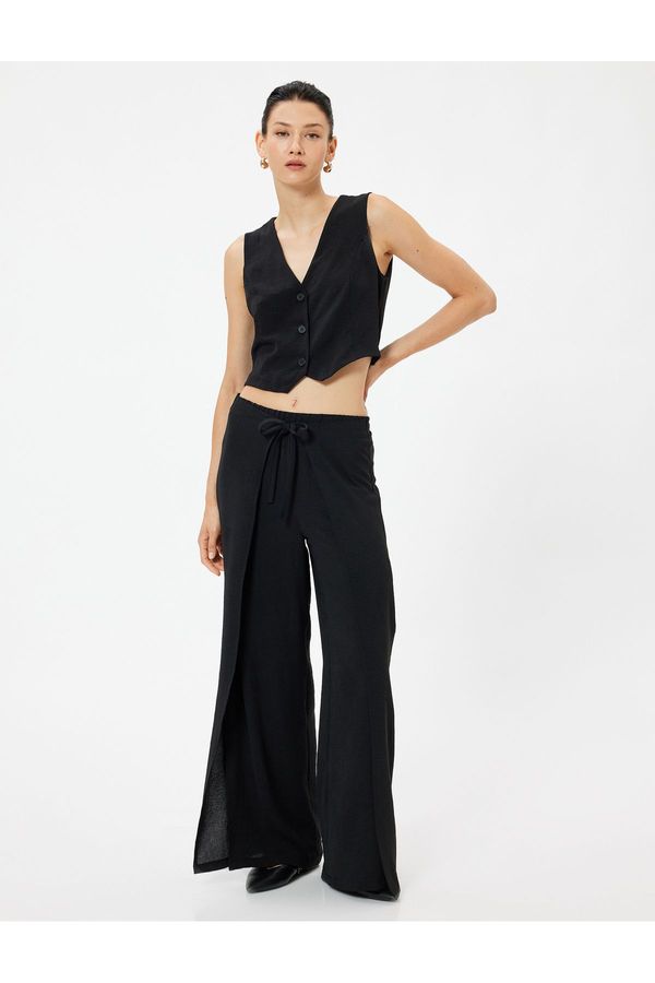 Koton Koton Side Flap Detailed Wide Leg Trousers Tie-Up Aerobin Fabric