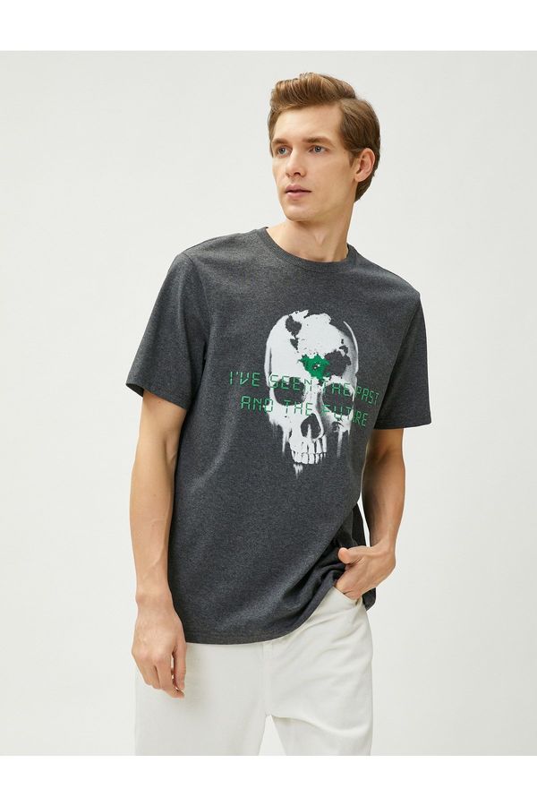Koton Koton Skull Print T-Shirt Crew Neck Short Sleeve Slogan Detailed.