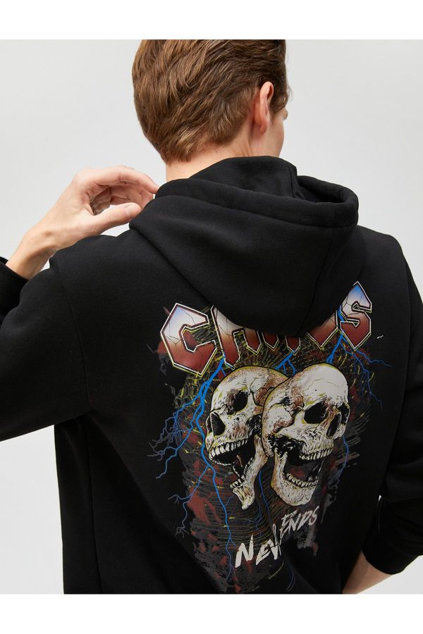 Koton Koton Skull Printed Long Sleeve Hooded Sweatshirt