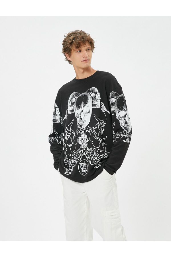 Koton Koton Skull Printed Sweater Crew Neck Long Sleeve