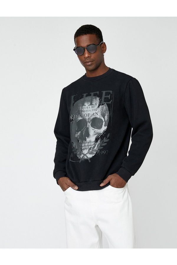 Koton Koton Skull Printed Sweatshirt Raised Crew Neck