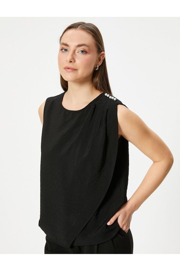 Koton Koton Sleeveless Blouse Pearl Detailed Round Neck Viscose Fabric
