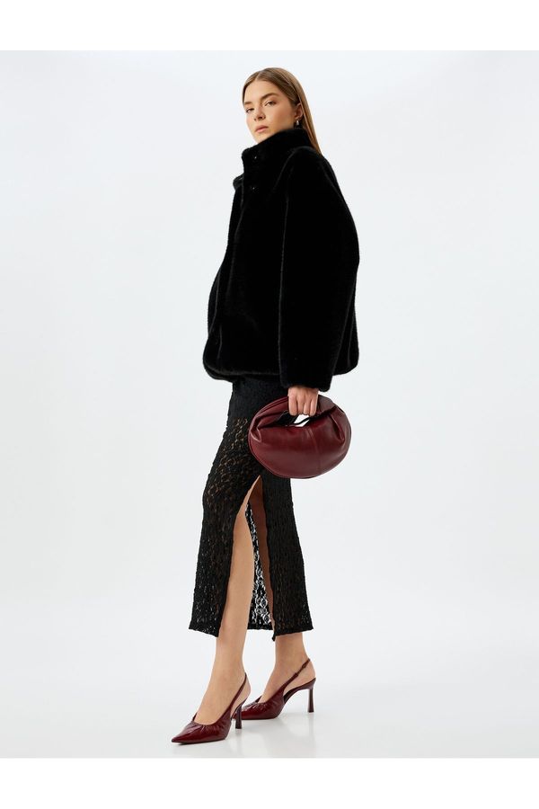 Koton Koton Slim Fit Half Lined Slit Midi Length Lace Skirt