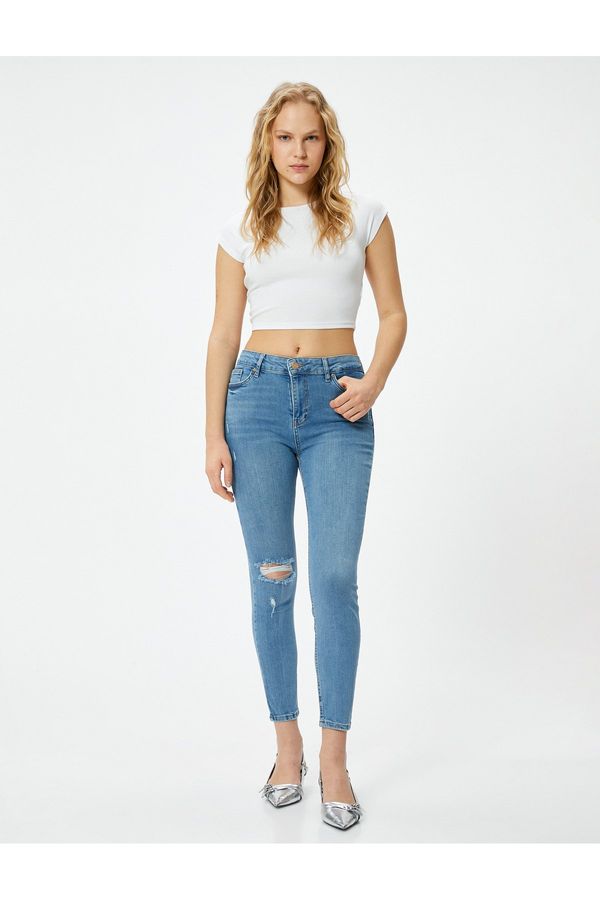 Koton Koton Slim Fit High Waist Denim Trousers Fraying Elastic Pocket Cotton - Carmen Skinny Jeans