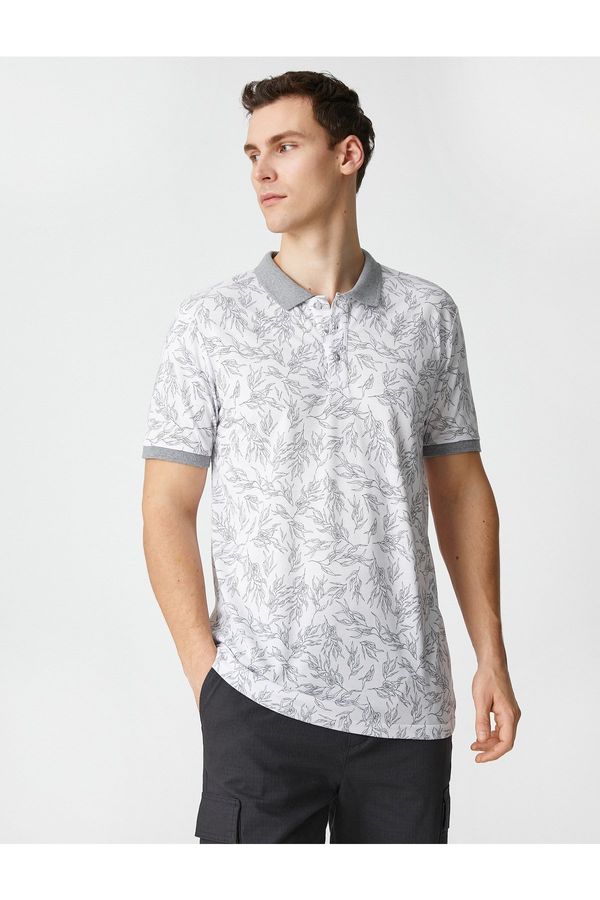 Koton Koton Slim Fit Polo Neck T-Shirt with Floral Buttons and Short Sleeves.