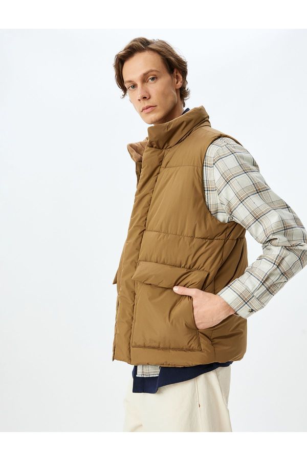 Koton Koton Slim Fit Puffer Vest with Flap Pocket Detail and Stand Collar
