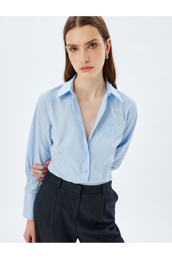 Koton Koton Slim Fit Shirt Embroidered Detailed Long Sleeve Classic Collar