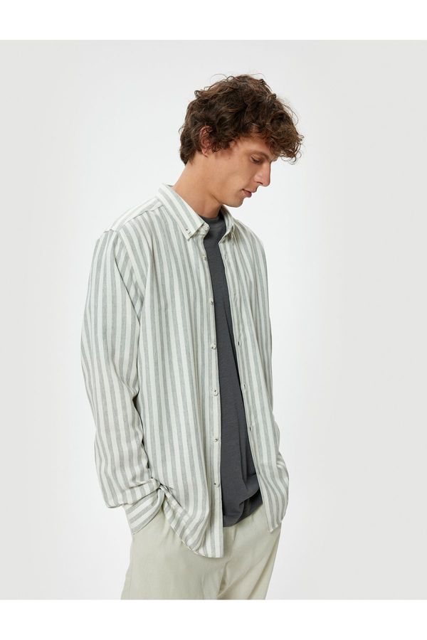 Koton Koton Slim Fit Shirt Long Sleeve Button Collar Detailed Cotton Blend