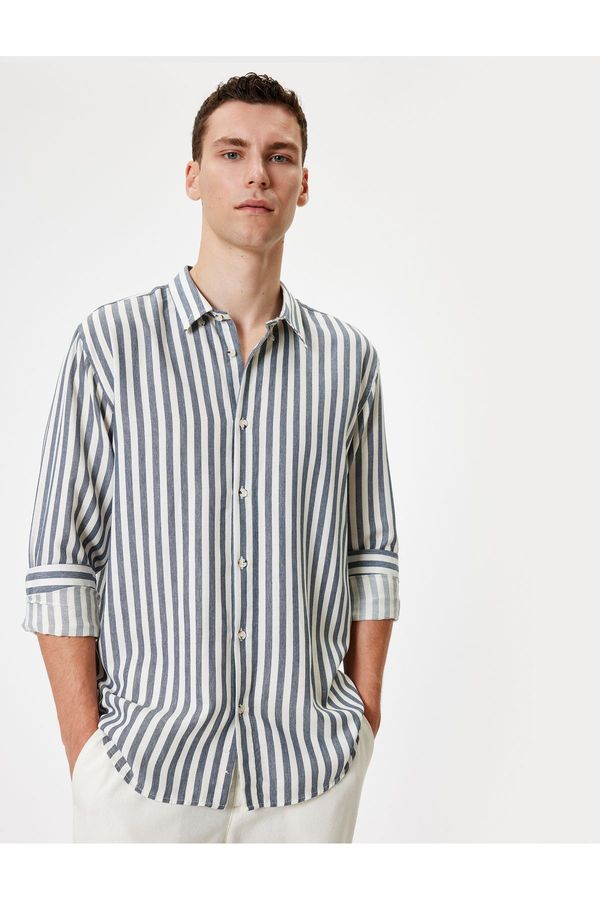 Koton Koton Slim Fit Shirt Long Sleeve Button Collar Detailed Cotton Blend