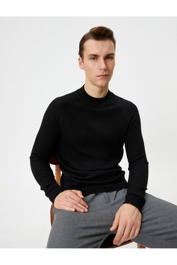 Koton Koton Slim Fit Sweater Knitwear High Neck Raglan Sleeve Textured