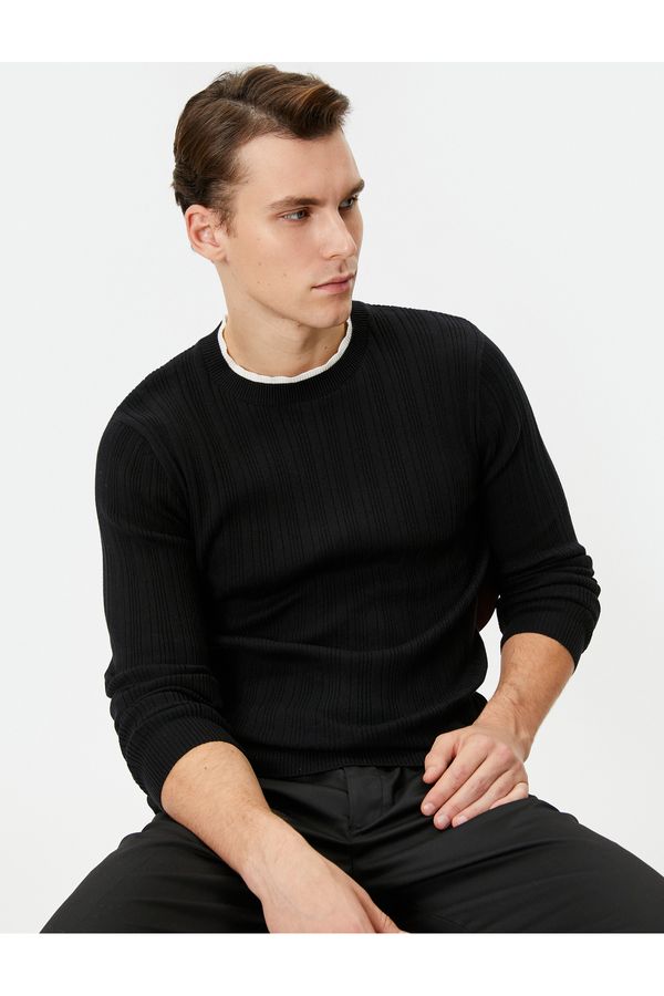 Koton Koton Slim Fit Sweater Knitwear Textured Collar Detailed Long Sleeve