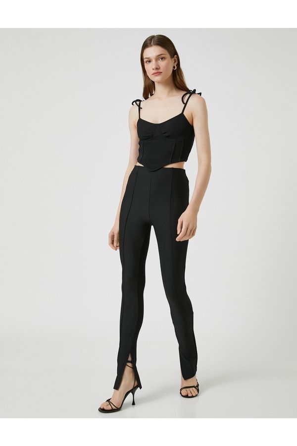 Koton Koton Slit Detailed Leggings Ribbed High Waist.