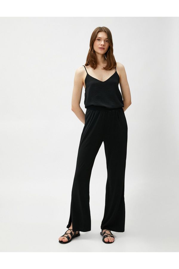 Koton Koton Slit Flared Leg Trousers with Elastic Waist